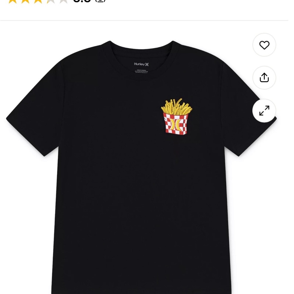 Hurley Kids Black Short-Sleeve T-Shirt with Fries and Burger- Small